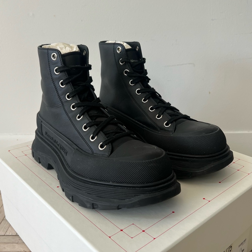 Alexander McQueen Tread Slick Black Leather Boots